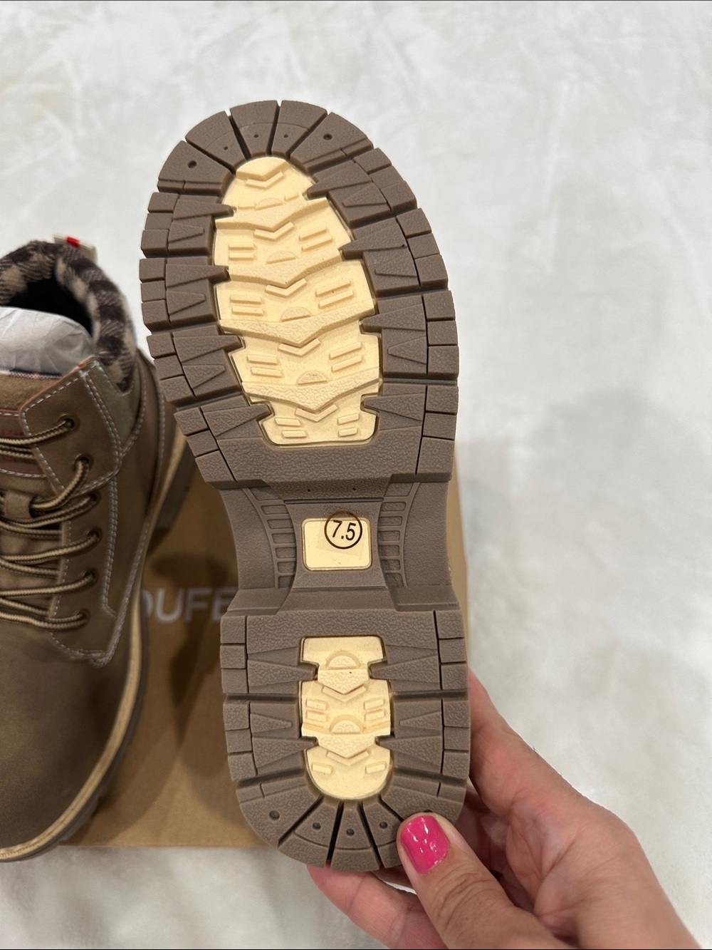 F&F Brown Lace-Up Work or hiking Boot with Plaid Collar - Picture 10 of 12